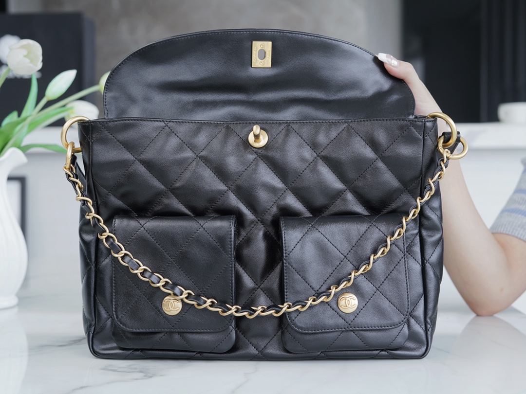 最高級シャネルスーパーコピー シャネルバッグコピー CHANEL 24P ホーボー バッグ 2024秋冬新作 ブラック AS3710 カーフスキン ゴールド金具 - 画像 (6)