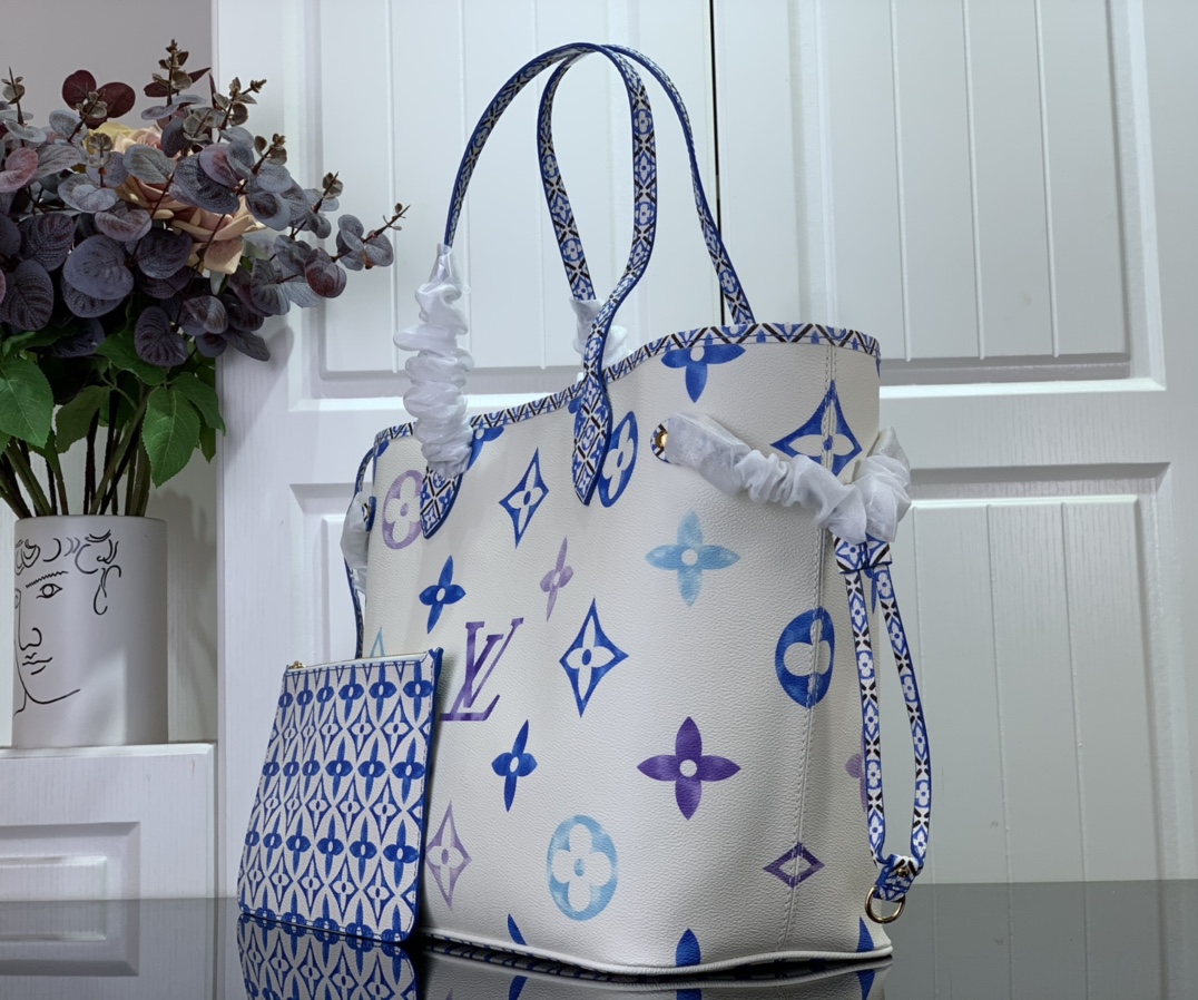 ルイヴィトン トートバッグ 新作 ネヴァーフル MM LV バイザプール ブルー ホワイト M22979 モノグラム キャンバス ゴールド金具 - 画像 (9)