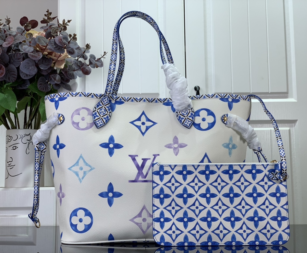 ルイヴィトン トートバッグ 新作 ネヴァーフル MM LV バイザプール ブルー ホワイト M22979 モノグラム キャンバス ゴールド金具 - 画像 (8)