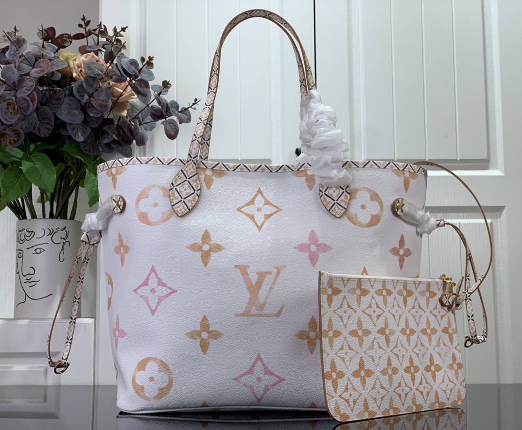 ルイヴィトン トートバッグ 新作 ネヴァーフル MM LV バイザプール ベージュ×ホワイト×ピンク M22978 モノグラム キャンバス ゴールド金具 - 画像 (7)