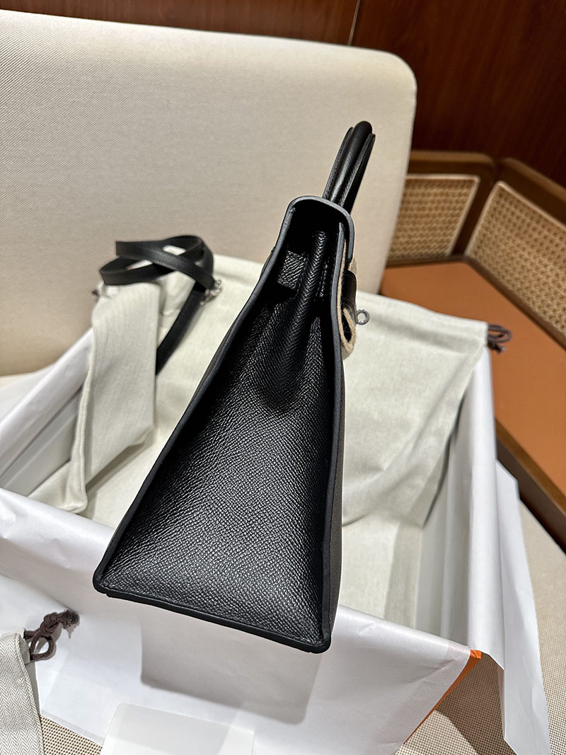 最高級エルメススーパーコピー ケリー25コピー ケリー25 外縫い 黒 ブラック エプソン シルバー金具 - 画像 (5)