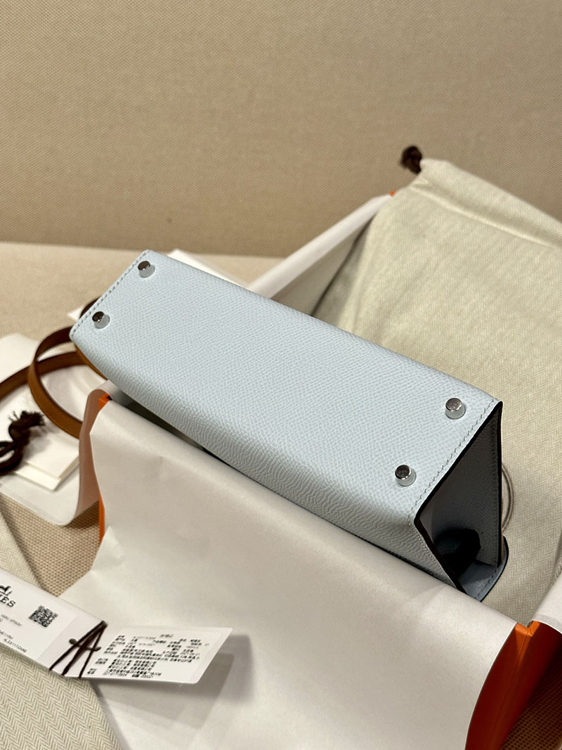 最高級エルメススーパーコピー ケリーミニコピー ケリーミニ ドゥ ケリー20 外縫い ブルーブリュムxヴェールジェイドxゴールド ヴォーエプソン シルバー金具 - 画像 (5)
