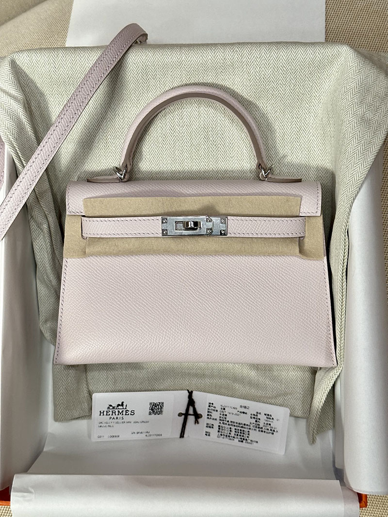 最高級エルメススーパーコピー ケリーミニコピー ケリーミニ ドゥ ケリー20 外縫い モーヴペール ヴォーエプソン シルバー金具 - 画像 (4)