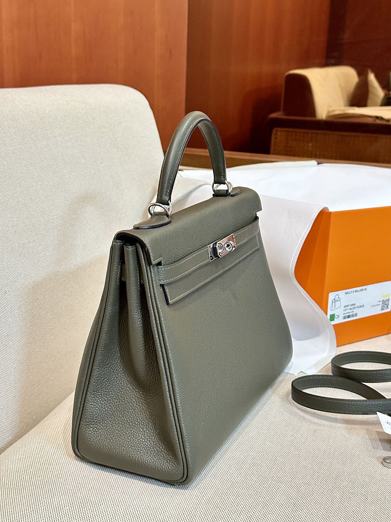 最高級エルメススーパーコピー ケリー32コピー ケリー32 内縫い ヴェールドグリ トゴ シルバー金具 - 画像 (9)