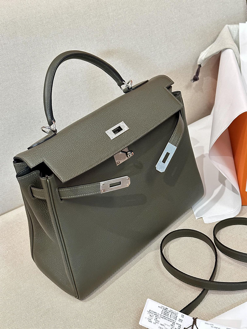 最高級エルメススーパーコピー ケリー32コピー ケリー32 内縫い ヴェールドグリ トゴ シルバー金具 - 画像 (5)