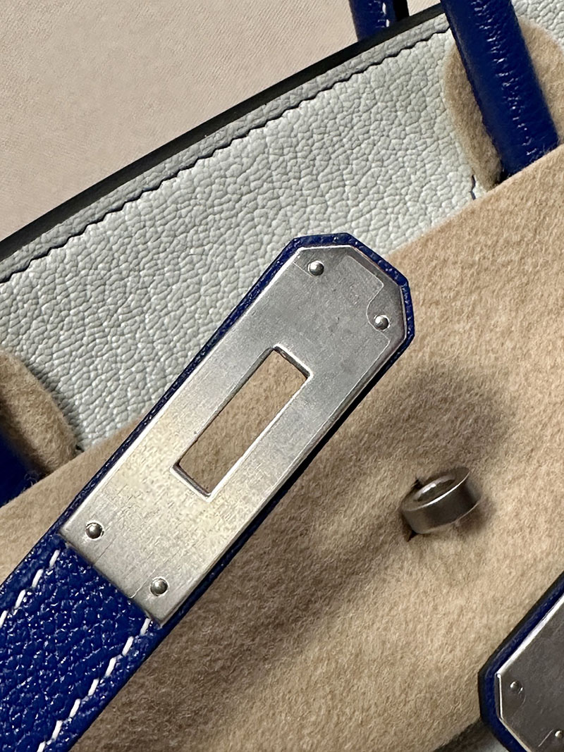 最高級エルメススーパーコピー バーキン30コピー バーキン30 パーソナル パールグレーxブルーサフィール シェブルミゾル シルバー金具 - 画像 (6)