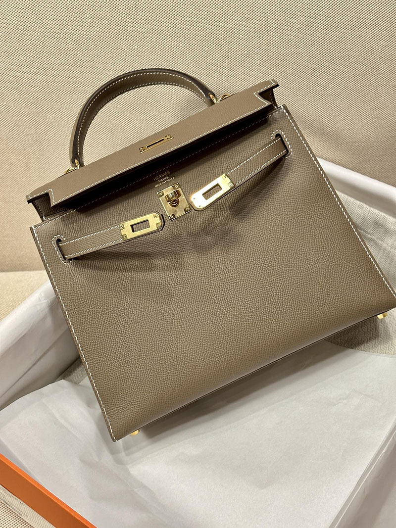 最高級エルメススーパーコピー ケリー25コピー ケリー25 外縫い エトゥープ エプソン ゴールド金具 - 画像 (2)