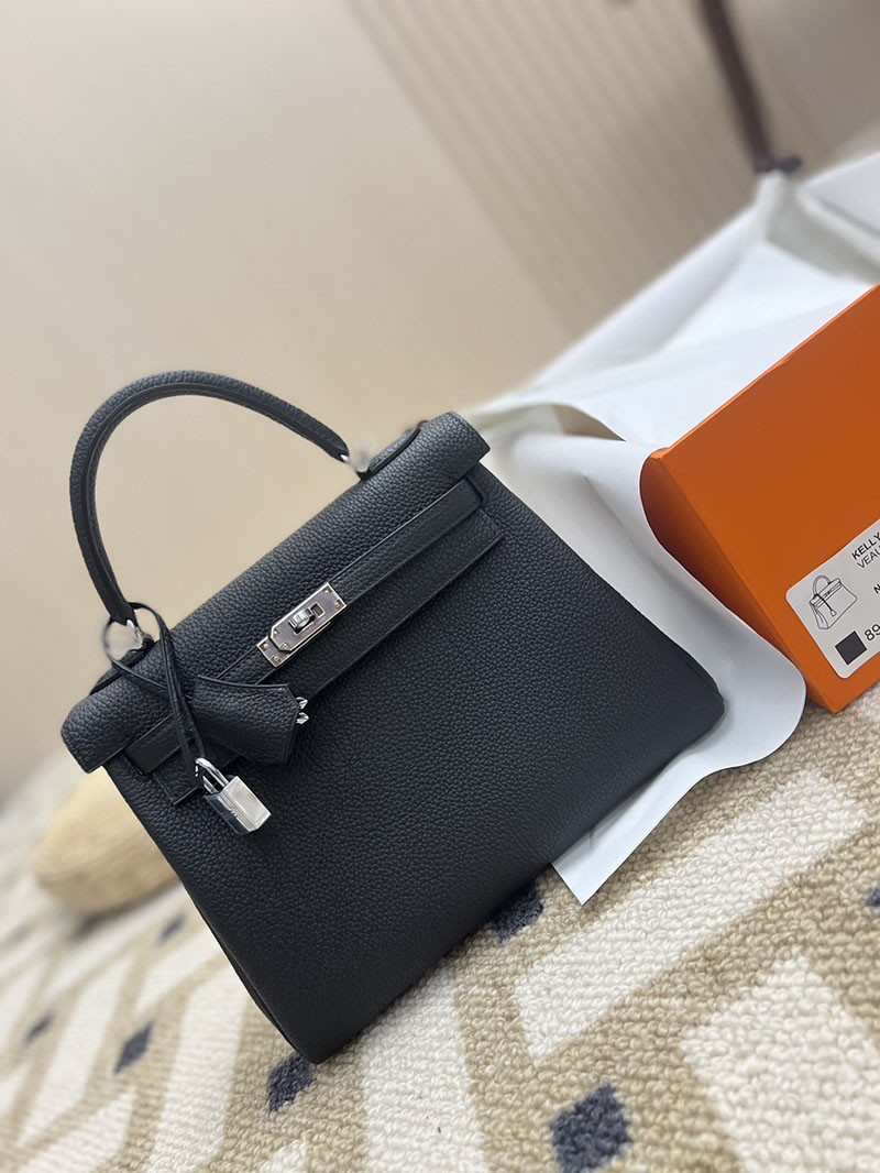 最高級エルメススーパーコピー ケリー25コピー ケリー25 内縫い 黒 ブラック トゴ シルバー金具 - 画像 (7)