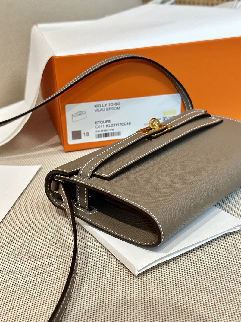 最高級エルメススーパーコピー ケリートゥーゴーコピー 長財布 ケリーウォレット ロング トゥーゴー エトゥープ ヴォーエプソン ゴールド金具 - 画像 (6)