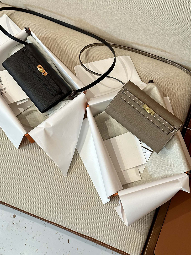 最高級エルメススーパーコピー ケリートゥーゴーコピー 長財布 ケリーウォレット ロング トゥーゴー エトゥープ ヴォーエプソン ゴールド金具 - 画像 (2)
