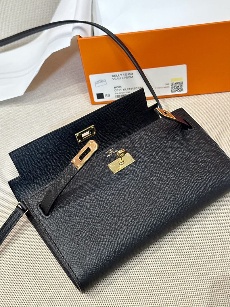 最高級エルメススーパーコピー ケリートゥーゴーコピー 長財布 ケリーウォレット ロング トゥーゴー 黒 ブラック ヴォーエプソン ゴールド金具 - 画像 (4)