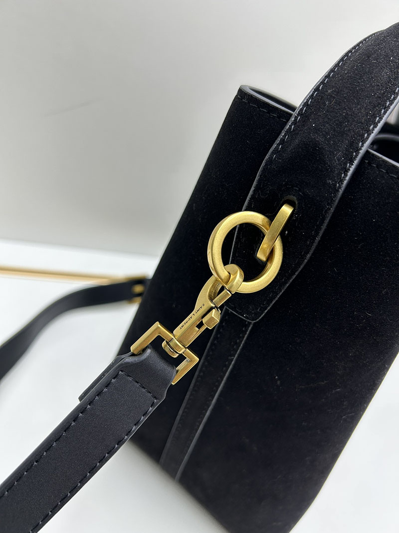 N品 YSL サンローラン LE 37 スモール(スエード) ブラック 7490361U80W1000 カーフスキンレザー ゴールド金具 激安優良店 - 画像 (4)