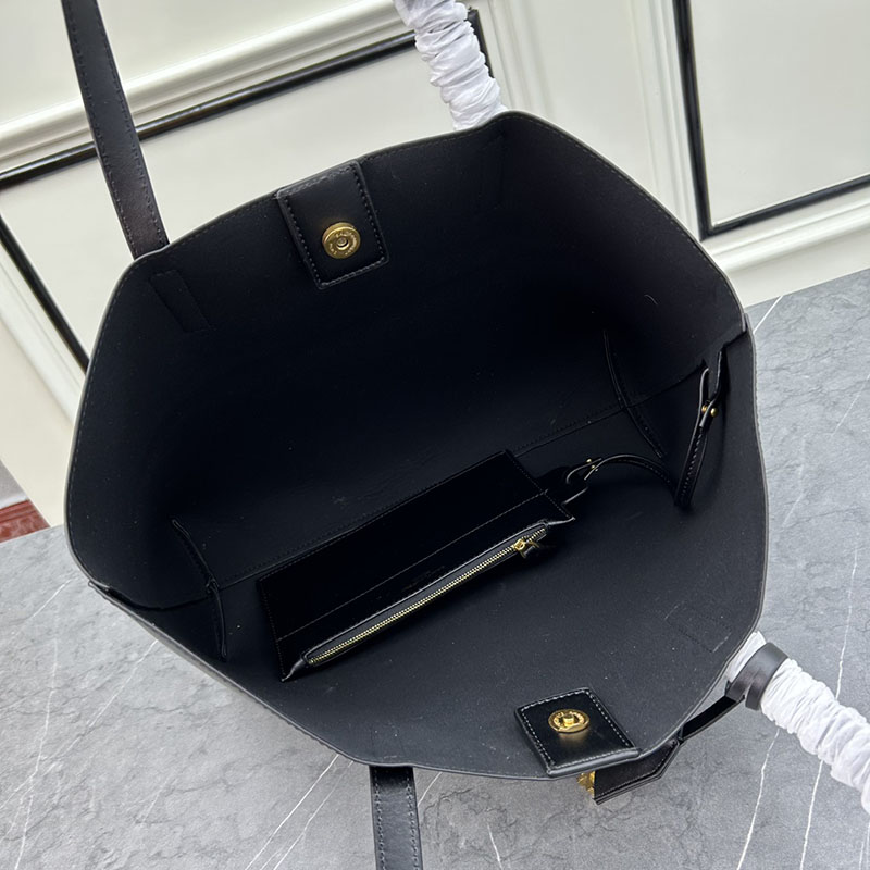 N品 YSL サンローラン ショッピングバッグ サンローラン ブラック 600281CSV0J1000 カーフスキンレザー ゴールド金具 激安優良店 - 画像 (3)