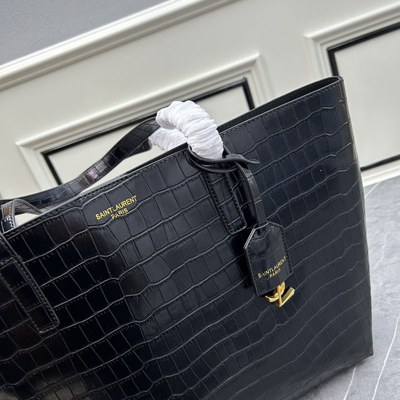 N品 YSL サンローラン ショッピングバッグ サンローラン ブラック 600281CSV0J1062 カーフスキンレザー ゴールド金具 激安優良店 - 画像 (6)