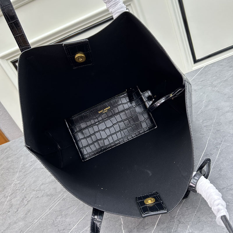 N品 YSL サンローラン ショッピングバッグ サンローラン ブラック 600281CSV0J1062 カーフスキンレザー ゴールド金具 激安優良店 - 画像 (3)