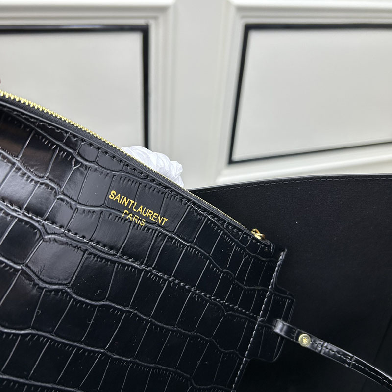N品 YSL サンローラン ショッピングバッグ サンローラン ブラック 600281CSV0J1062 カーフスキンレザー ゴールド金具 激安優良店 - 画像 (2)