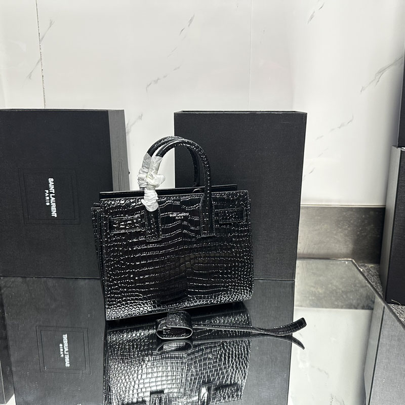 N品 YSL サンローラン サック サック ド ジュール ナノ(クロコダイルエンボスレザー) ブラック 392035DND1N1000 カーフスキンレザー シルバー金具 激安優良店 - 画像 (4)