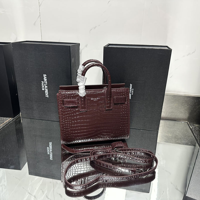 N品 YSL サンローラン サック サック ド ジュール ナノ(クロコダイルエンボスレザー)ボルドー 392035DND1N6475 カーフスキンレザー シルバー金具 激安優良店 - 画像 (4)