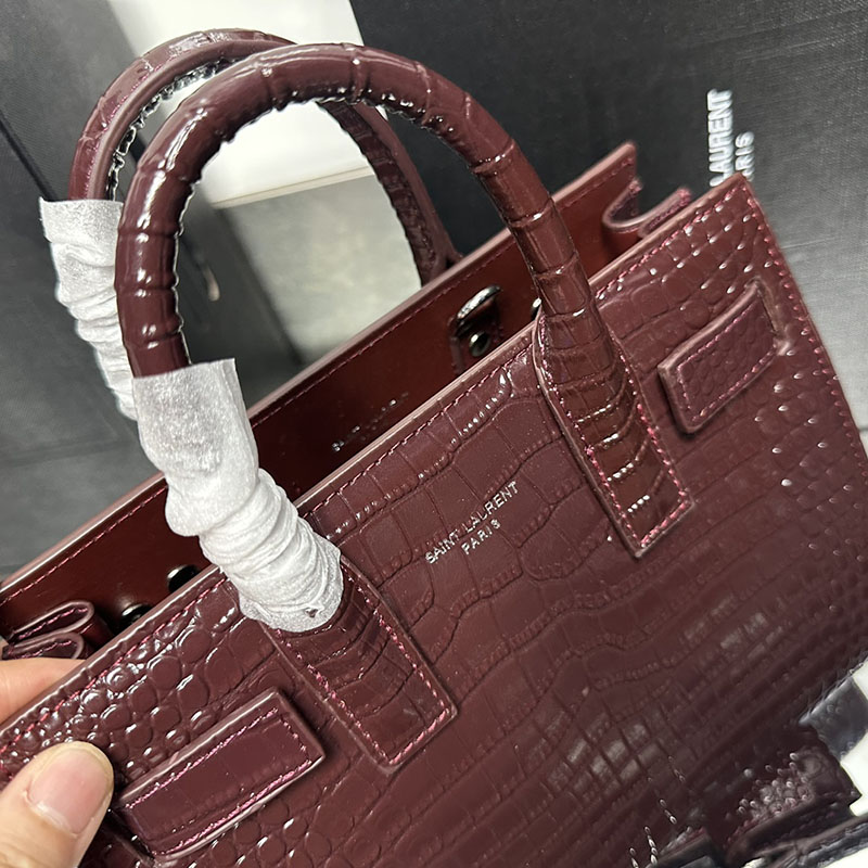 N品 YSL サンローラン サック サック ド ジュール ナノ(クロコダイルエンボスレザー)ボルドー 392035DND1N6475 カーフスキンレザー シルバー金具 激安優良店 - 画像 (3)