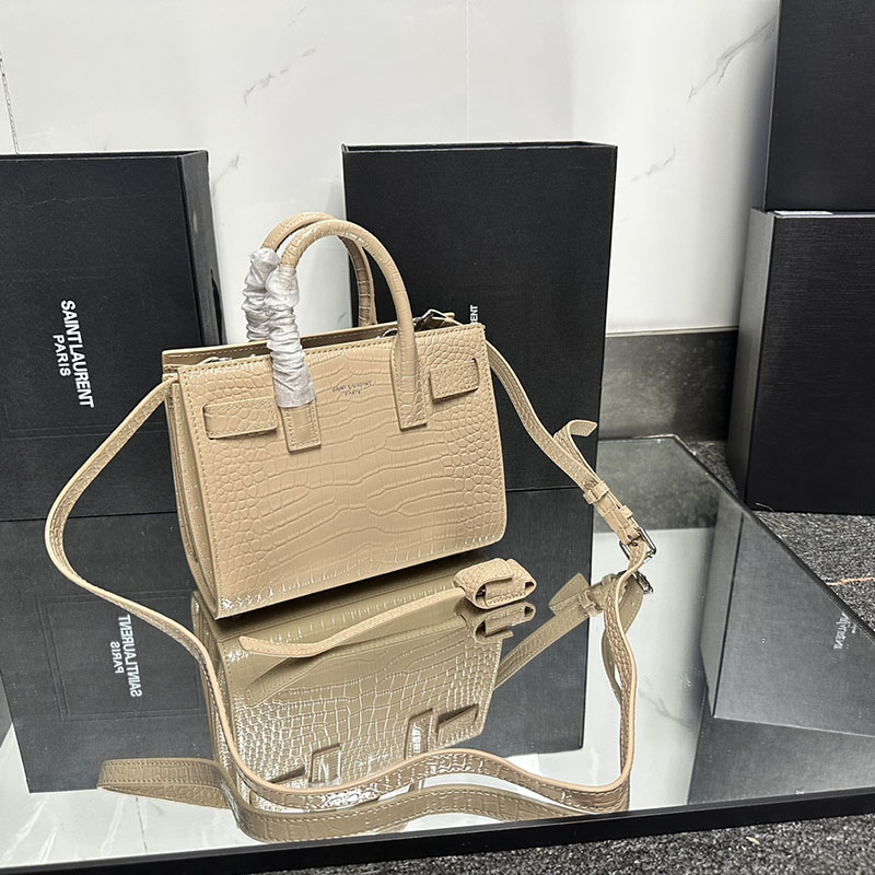 N品 YSL サンローラン サック サック ド ジュール ナノ(クロコダイルエンボスレザー)NATURAL TAN 392035DND1N2357 カーフスキンレザー シルバー金具 激安優良店 - 画像 (4)