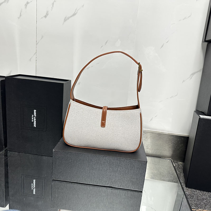 N品 YSL サンローラン LE 5 À 7(スムースレザー)オフホワイトXブラウン 6572282R10W9999 カーフスキンレザー ゴールド金具 激安優良店 - 画像 (8)