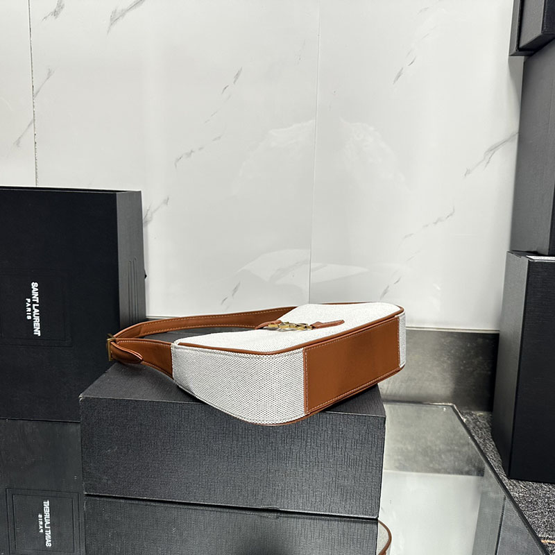 N品 YSL サンローラン LE 5 À 7(スムースレザー)オフホワイトXブラウン 6572282R10W9999 カーフスキンレザー ゴールド金具 激安優良店 - 画像 (7)