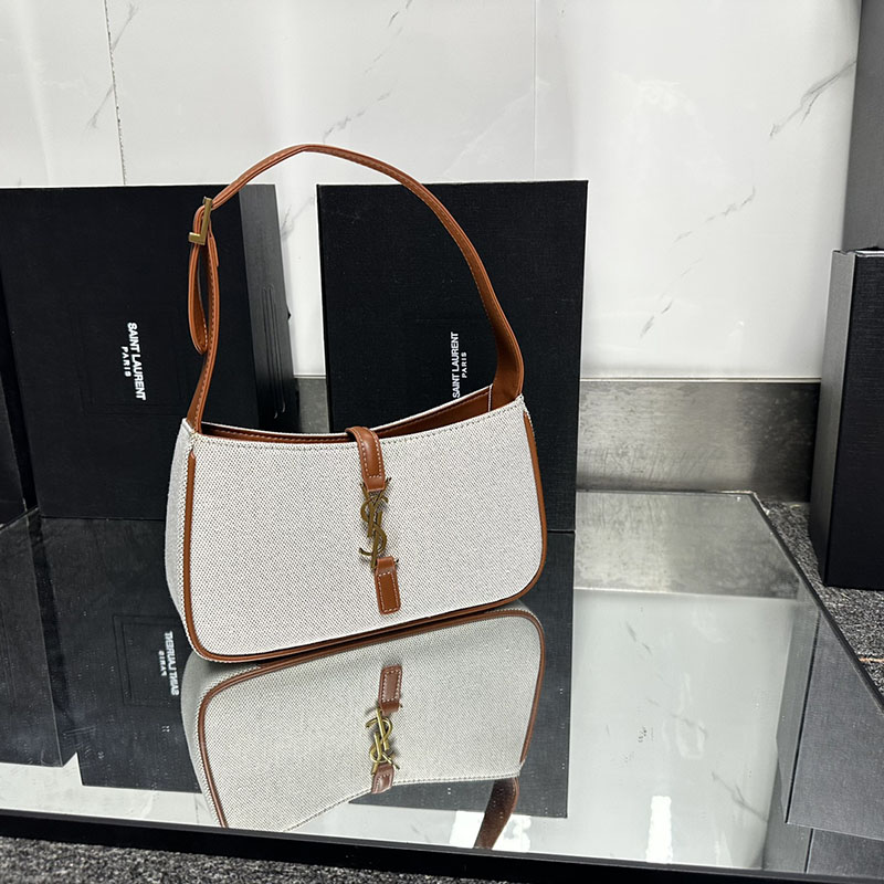 N品 YSL サンローラン LE 5 À 7(スムースレザー)オフホワイトXブラウン 6572282R10W9999 カーフスキンレザー ゴールド金具 激安優良店 - 画像 (4)