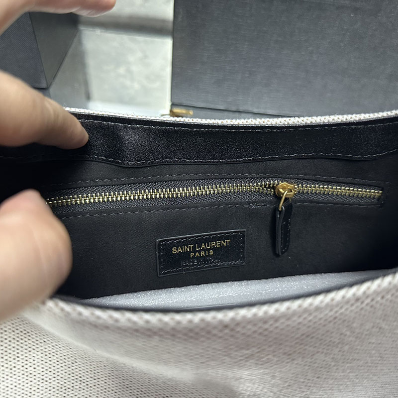 N品 YSL サンローラン LE 5 À 7(スムースレザー)オフホワイトXブラウン 6572282R10W8888 カーフスキンレザー ゴールド金具 激安優良店 - 画像 (2)