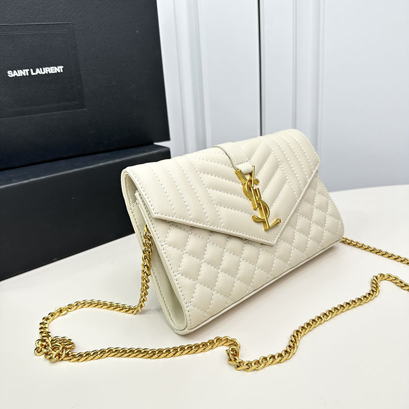 N品 YSL サンローラン 人気バッグ エンヴェロップ スモール オフホワイト 600195BOW919207 カーフスキンレザー ゴールド金具 激安優良店 - 画像 (9)