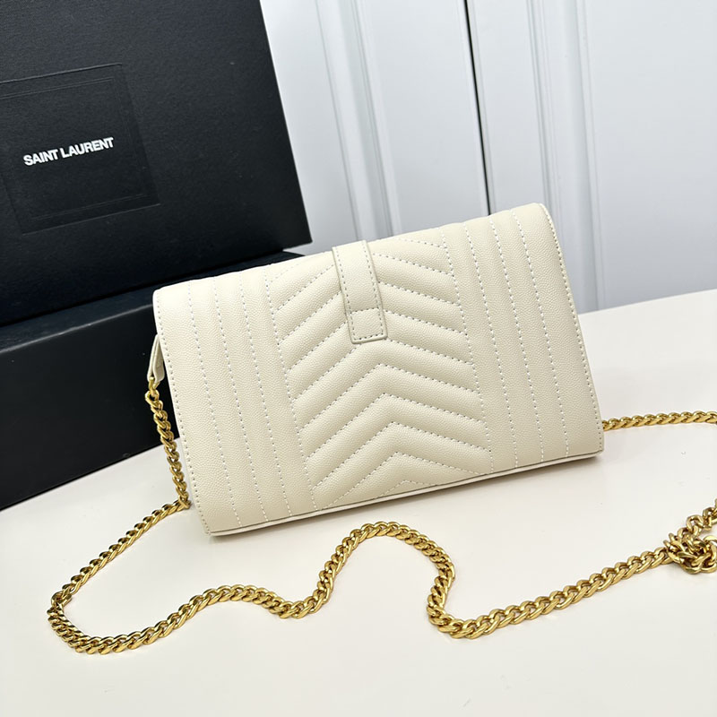 N品 YSL サンローラン 人気バッグ エンヴェロップ スモール オフホワイト 600195BOW919207 カーフスキンレザー ゴールド金具 激安優良店 - 画像 (8)