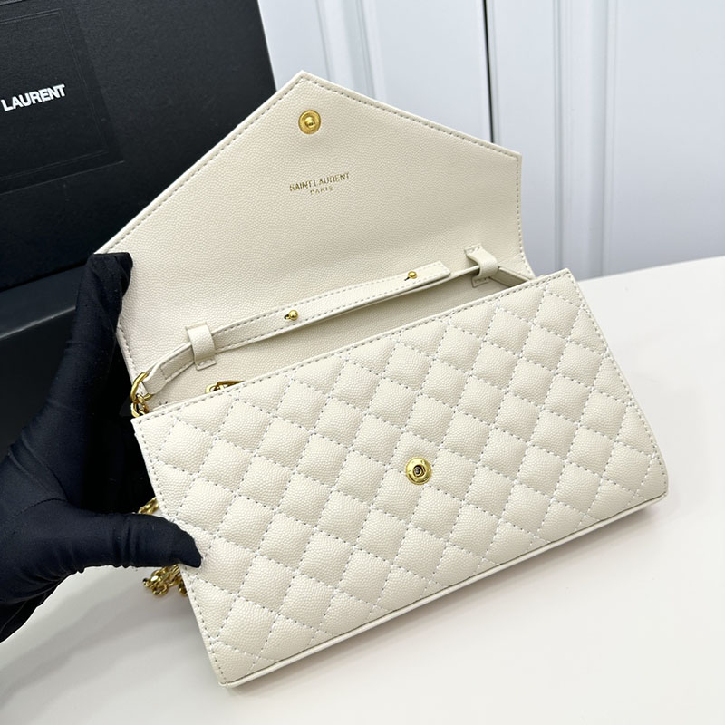 N品 YSL サンローラン 人気バッグ エンヴェロップ スモール オフホワイト 600195BOW919207 カーフスキンレザー ゴールド金具 激安優良店 - 画像 (5)
