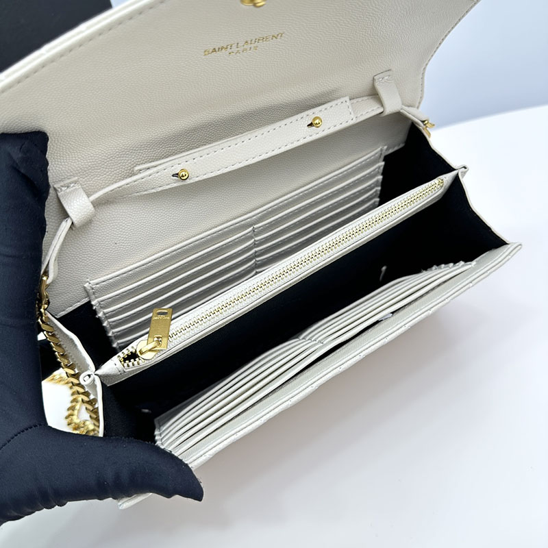 N品 YSL サンローラン 人気バッグ エンヴェロップ スモール オフホワイト 600195BOW919207 カーフスキンレザー ゴールド金具 激安優良店 - 画像 (4)