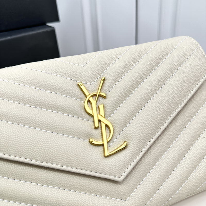 N品 YSL サンローラン 人気バッグ カサンドラ エンベロープ チェーンウォレット オフホワイト 678401FAADY9207 カーフスキンレザー ゴールド金具 激安優良店 - 画像 (6)
