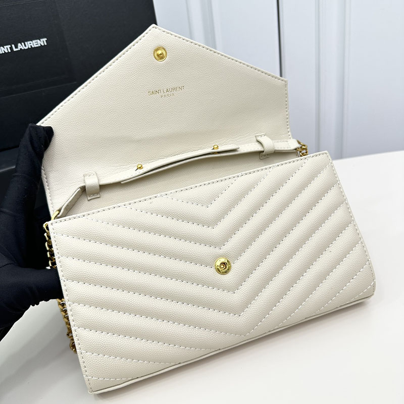 N品 YSL サンローラン 人気バッグ カサンドラ エンベロープ チェーンウォレット オフホワイト 678401FAADY9207 カーフスキンレザー ゴールド金具 激安優良店 - 画像 (5)