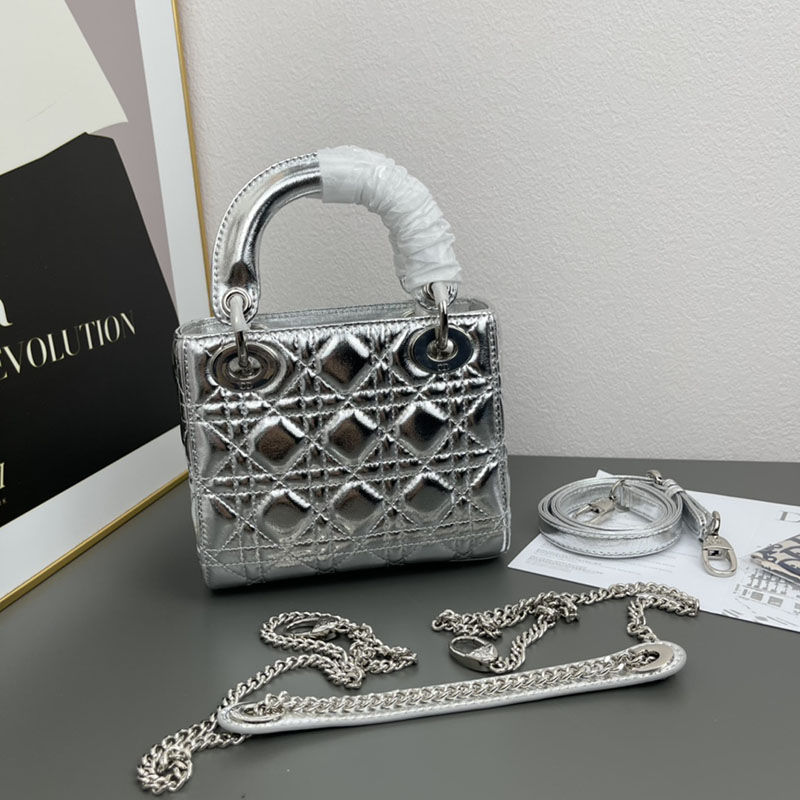 N品 DIOR ディオール Lady Dior バッグ ミニ M0505ONGE_N012 シルバー シルバー金具 激安優良店 - 画像 (6)
