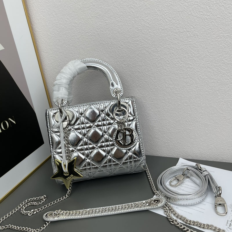N品 DIOR ディオール Lady Dior バッグ ミニ M0505ONGE_N012 シルバー シルバー金具 激安優良店 - 画像 (2)