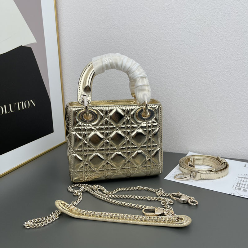 N品 DIOR ディオール Lady Dior バッグ ミニ M0505ONGE_N000 ゴールド ゴールド金具 激安優良店 - 画像 (6)