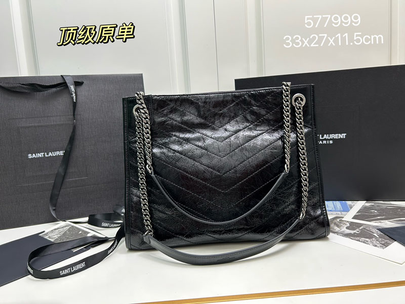 N品 YSL サンローラン 人気バッグ ニキ ショッピングバッグ ブラック 5779990EN041000 レザー シルバー金具 激安優良店 - 画像 (9)