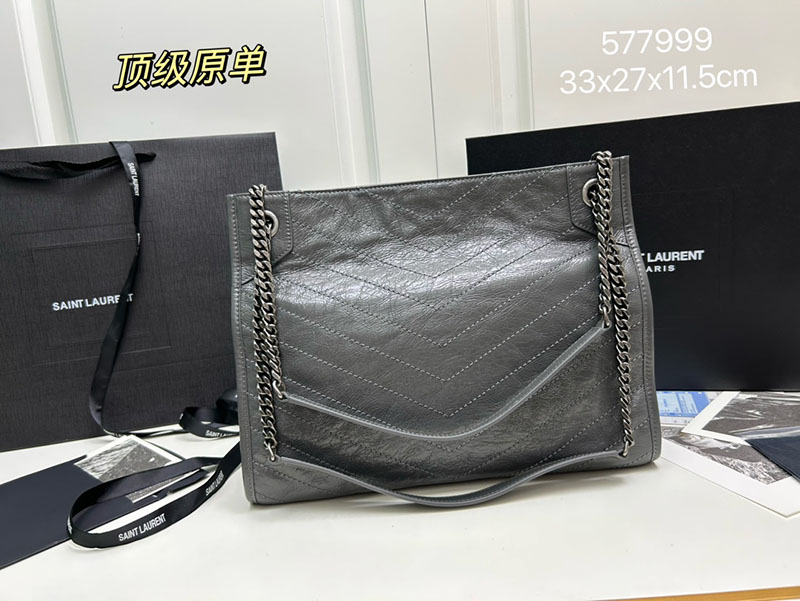 N品 YSL サンローラン 人気バッグ ニキ ショッピングバッグ グレー 5779990EN041112 レザー シルバー金具 激安優良店 - 画像 (9)