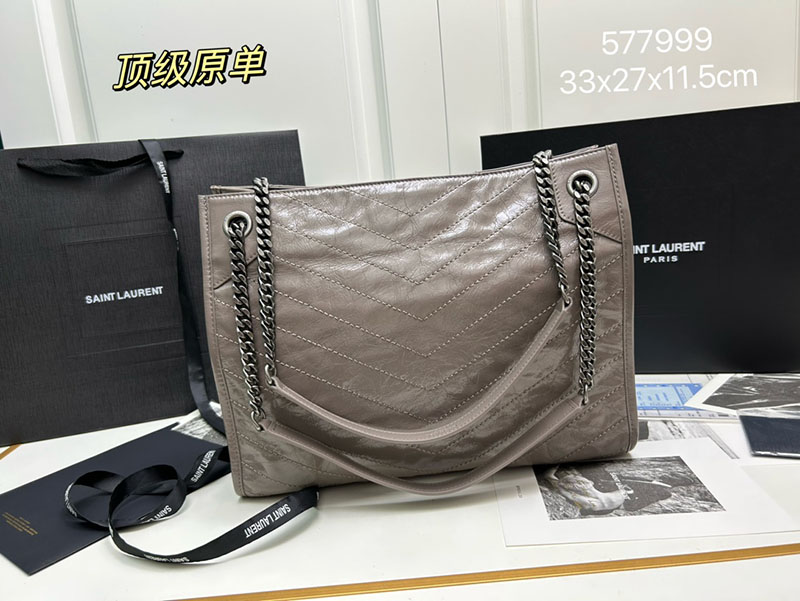 N品 YSL サンローラン 人気バッグ ニキ ショッピングバッグ DUSTY GREY 5779990EN041722 レザー シルバー金具 激安優良店 - 画像 (8)