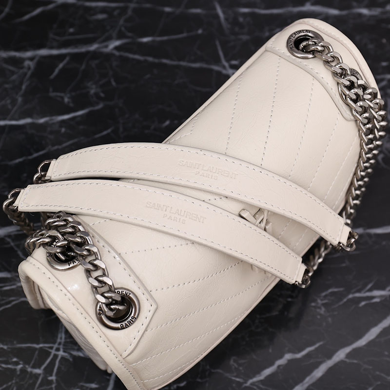 N品 YSL サンローラン バッグ アウトレット ニキ ベイビー オフホワイト 6331600EN049207 カーフスキンレザー シルバー金具 激安優良店 - 画像 (4)