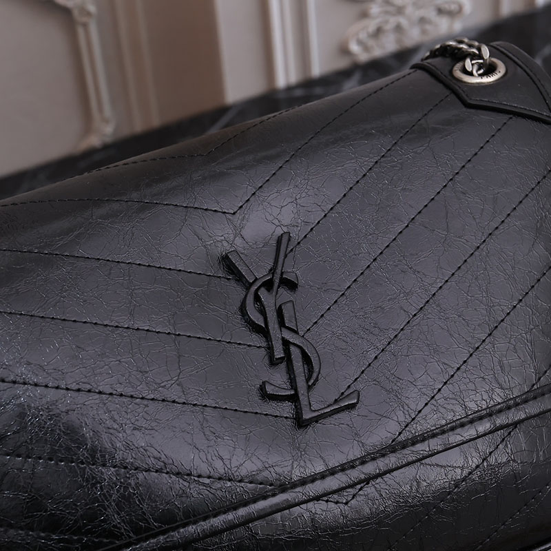 N品 YSL サンローラン バッグ アウトレット ニキ ミディアム ブラック 6331580EN041000 カーフスキンレザー シルバー金具 激安優良店 - 画像 (6)