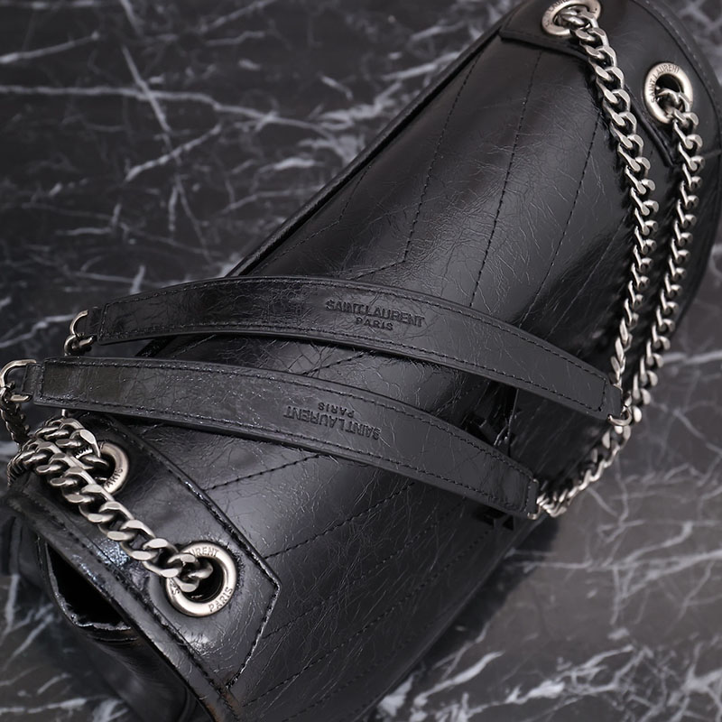 N品 YSL サンローラン バッグ アウトレット ニキ ミディアム ブラック 6331580EN041000 カーフスキンレザー シルバー金具 激安優良店 - 画像 (4)