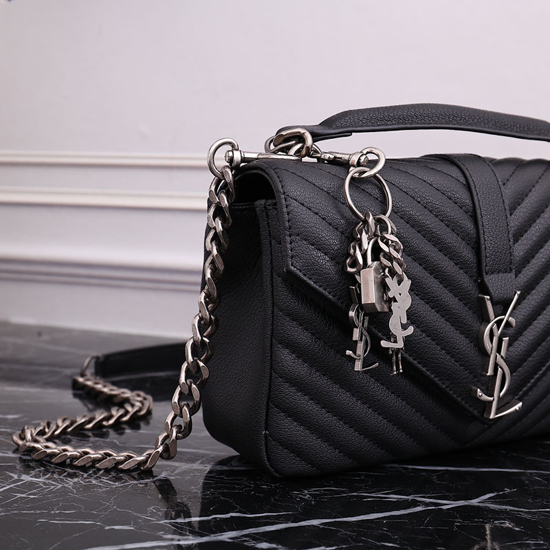 N品 YSL サンローラン バッグ レディース カレッジ ミディアム ブラック 600279BRM041000 ラムスキン シルバー金具 激安優良店 - 画像 (5)