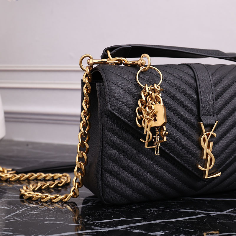 N品 YSL サンローラン バッグ レディース カレッジ ミディアム ブラック 600279BRM071000 ラムスキン ゴールド金具 激安優良店 - 画像 (5)