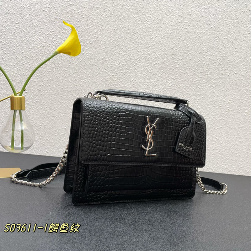 N品 YSL サンローラン ショルダーバッグ サンセット ミディアム ブラック 442906DND0N1000 カーフスキン シルバー金具 激安優良店 - 画像 (9)