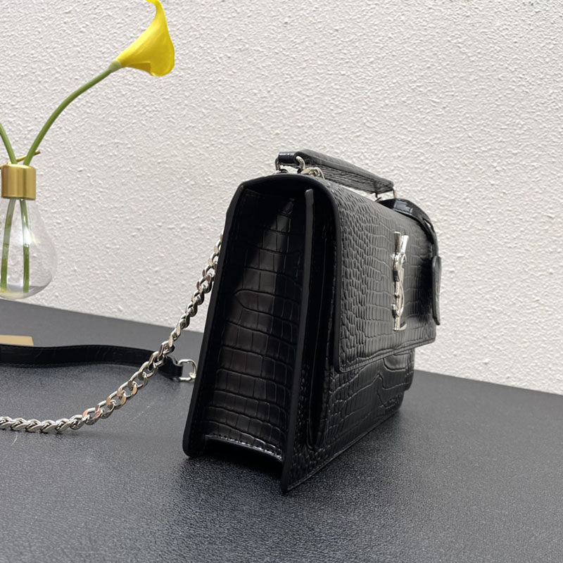 N品 YSL サンローラン ショルダーバッグ サンセット ミディアム ブラック 442906DND0N1000 カーフスキン シルバー金具 激安優良店 - 画像 (6)