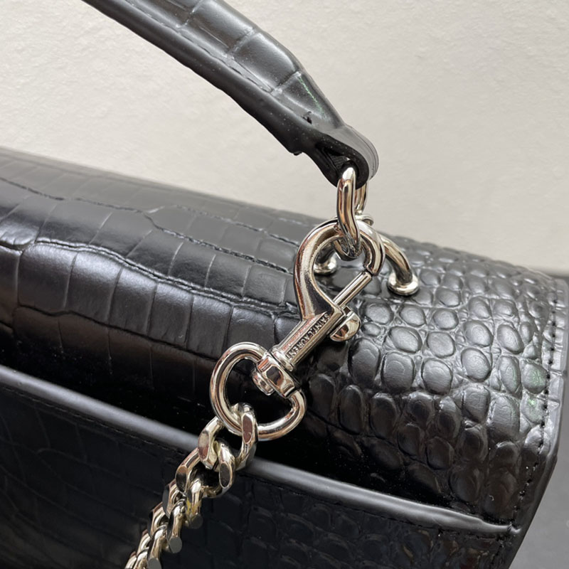 N品 YSL サンローラン ショルダーバッグ サンセット ミディアム ブラック 442906DND0N1000 カーフスキン シルバー金具 激安優良店 - 画像 (5)