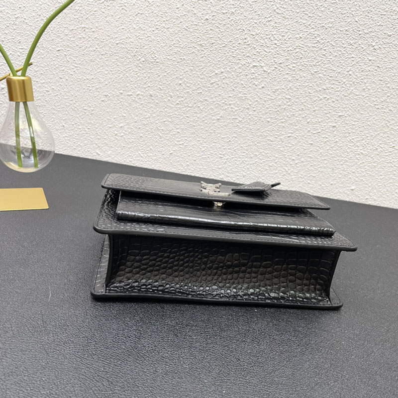 N品 YSL サンローラン ショルダーバッグ サンセット ミディアム ブラック 442906DND0N1000 カーフスキン シルバー金具 激安優良店 - 画像 (4)