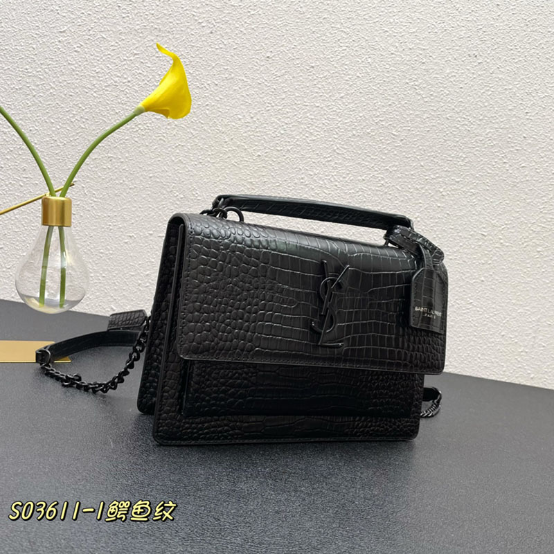N品 YSL サンローラン ショルダーバッグ サンセット ミディアム ブラック 442906DND0U1000 カーフスキン ブラック金具 激安優良店 - 画像 (9)